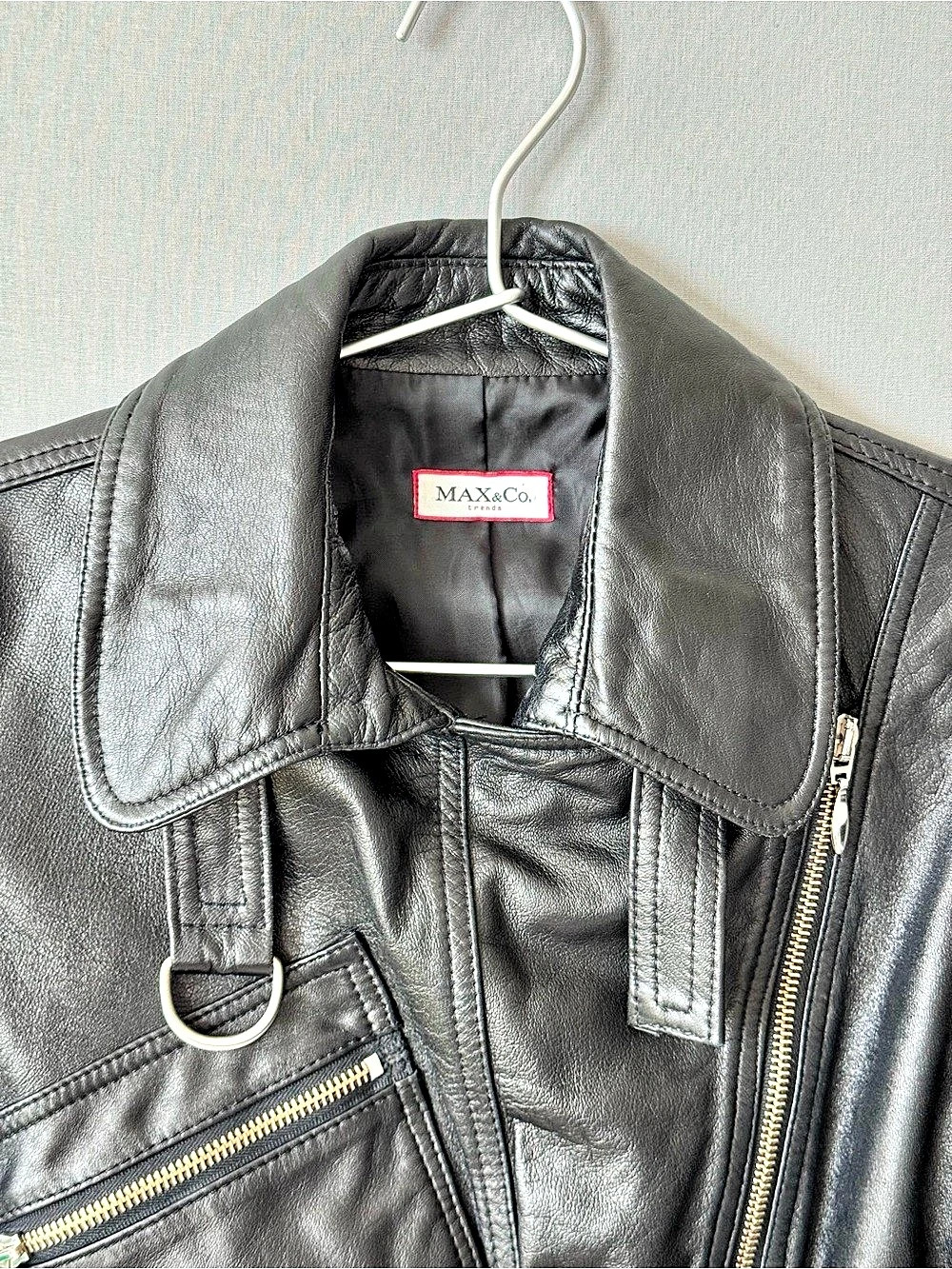 Max&Co. Black Leather Moto Jacket with Zipper and Strap Details - Size 4US - Picture 2 of 8